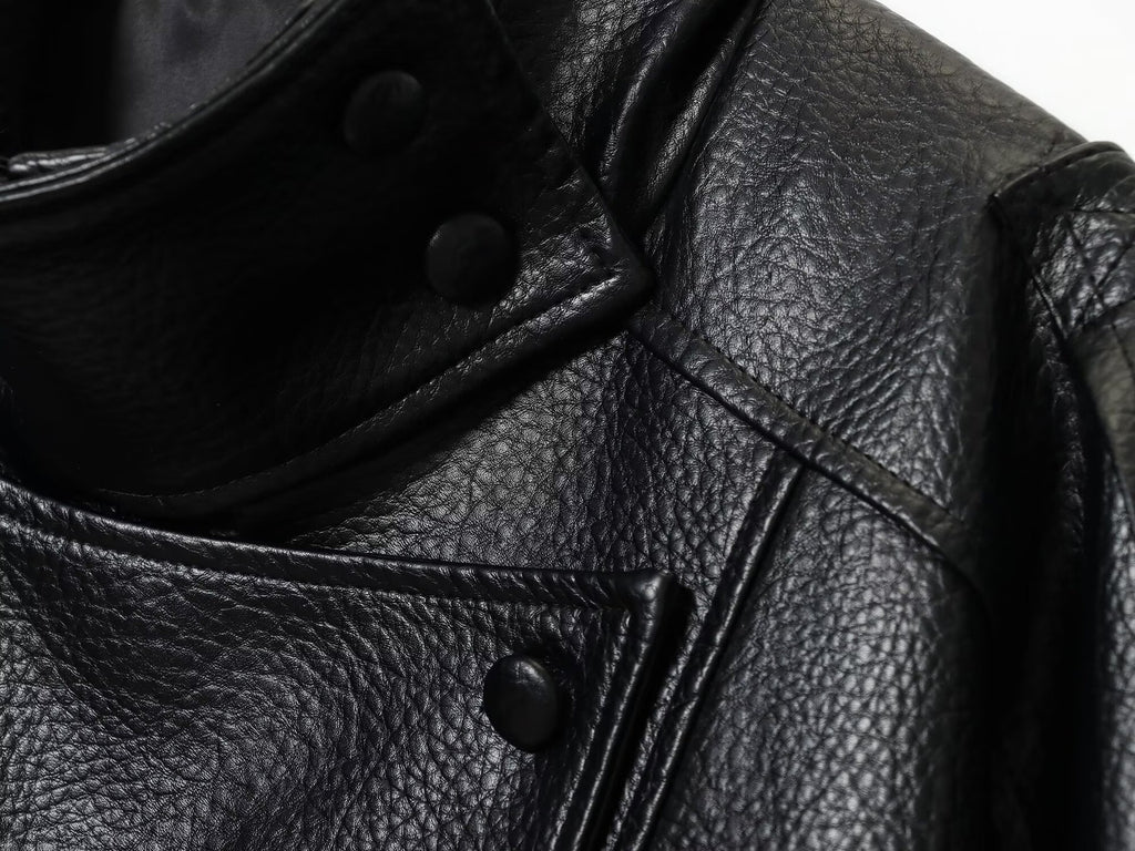 Veste en simili cuir pour femme avec un col montant