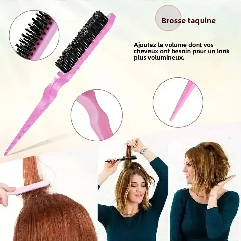 Ensemble de coiffage 4 pièces 2-en-1 pour le démêlage et l’hydratation : Brosse de contrôle des bords du peigne de massage incurvé