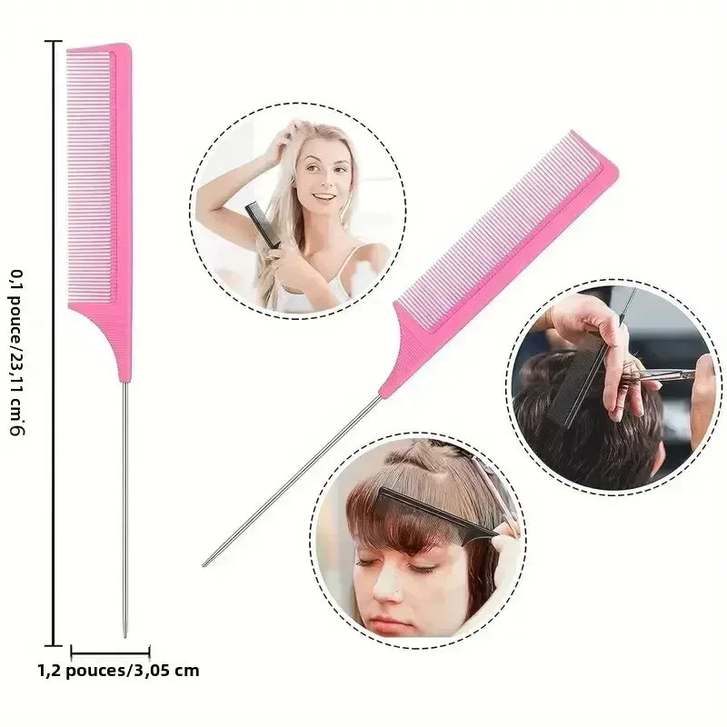 Ensemble de coiffage 4 pièces 2-en-1 pour le démêlage et l’hydratation : Brosse de contrôle des bords du peigne de massage incurvé