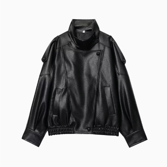 Veste en simili cuir pour femme avec un col montant